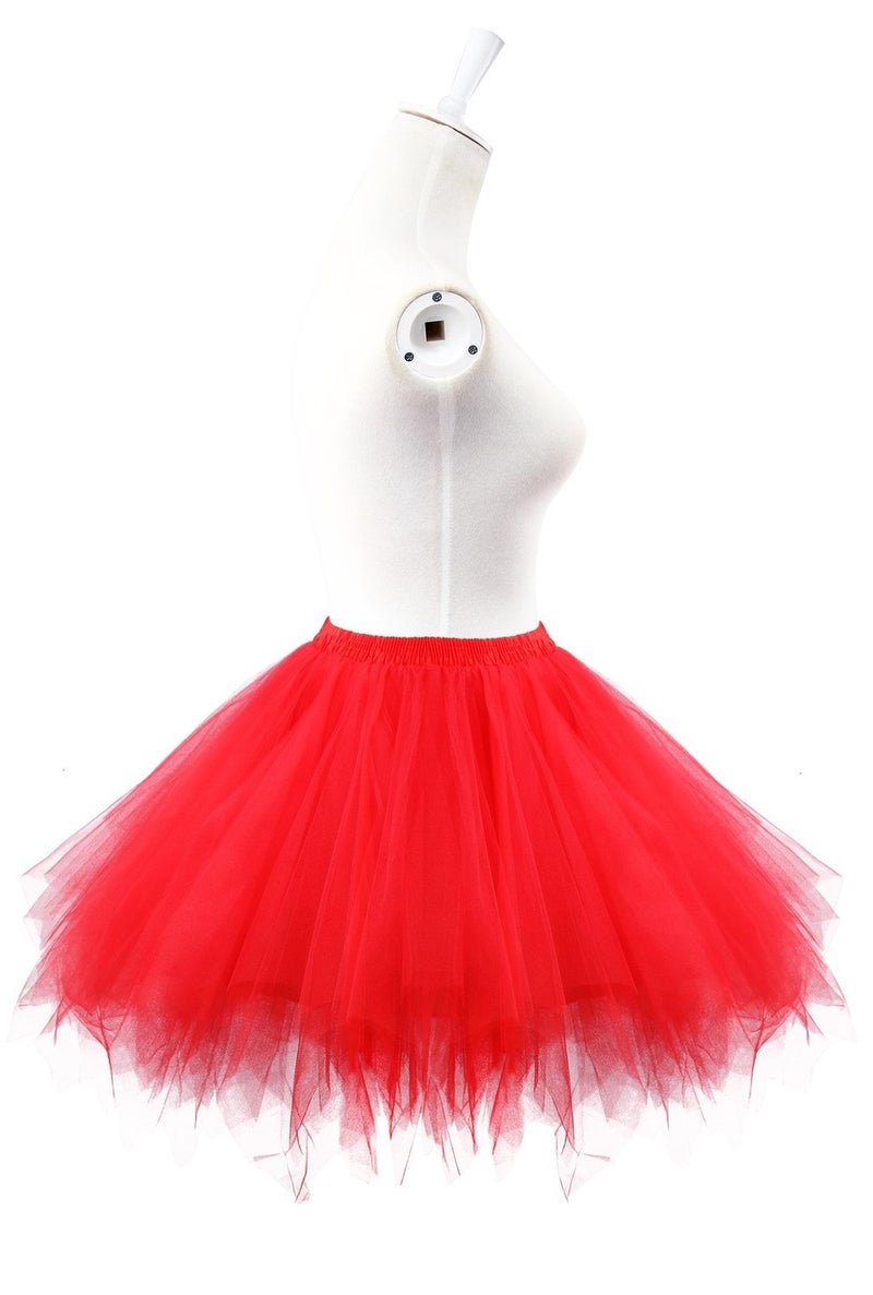 Honeystore Women's Short Vintage Ballet Bubble Puffy Tutu Petticoat Skirt Red - Image 2